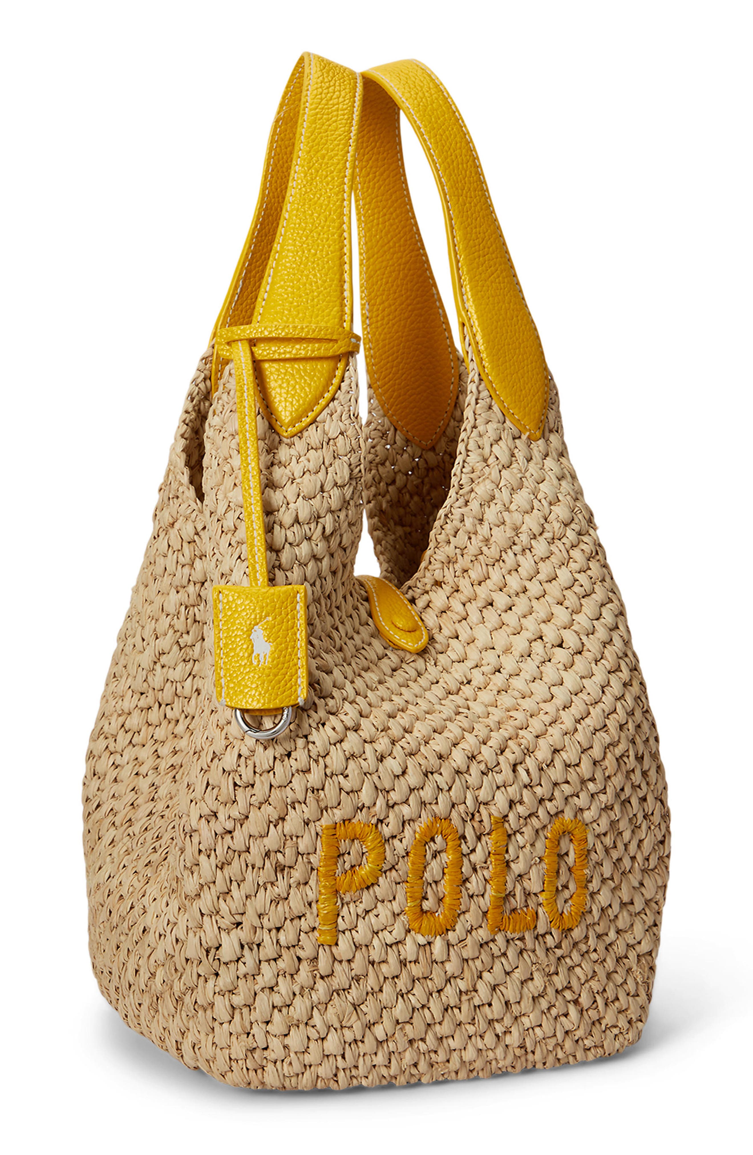 Polo Ralph Lauren Medium Play Raffia Tote, Alternate, color, Natural/ Canary Yellow