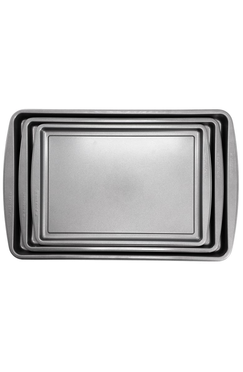 Gibson Home Love To Bake Nonstick Steel Jelly Roll 3 Piece Baking Sheet Set, Main, color, Grey