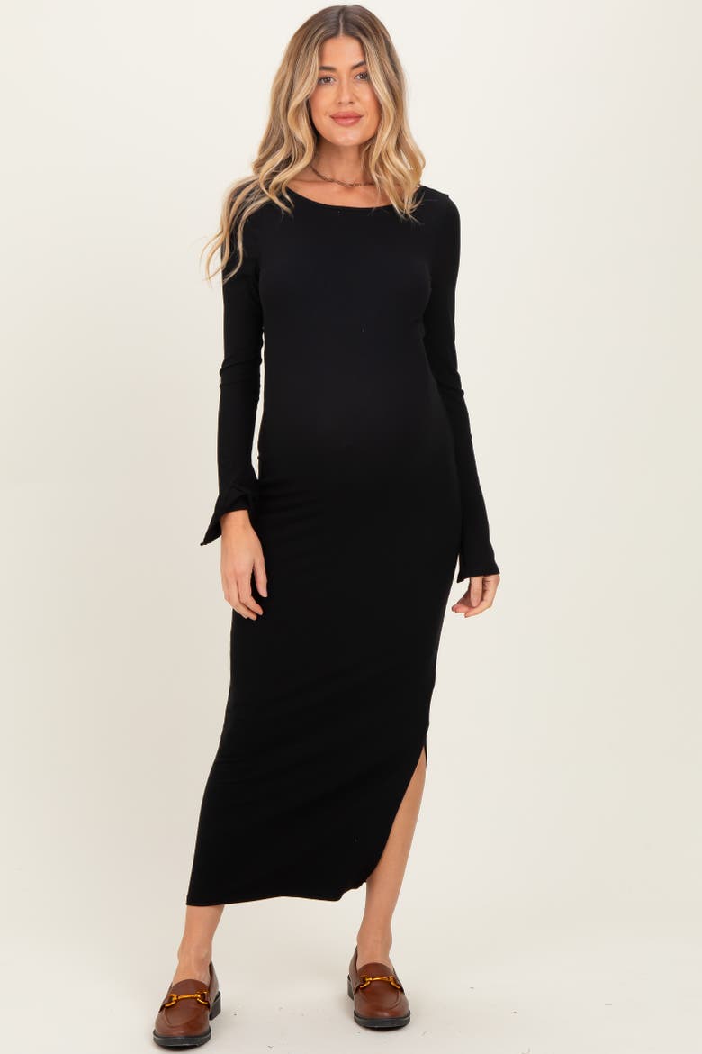 Scoop Back Long Sleeve Maxi Dress, Main, color, Black