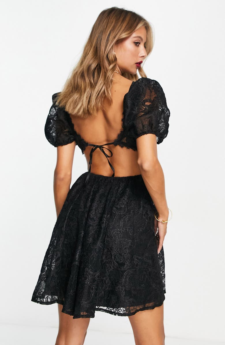 ASOS DESIGN Cupped Puff Sleeve Lace Fit & Flare Dress, Alternate, color, 