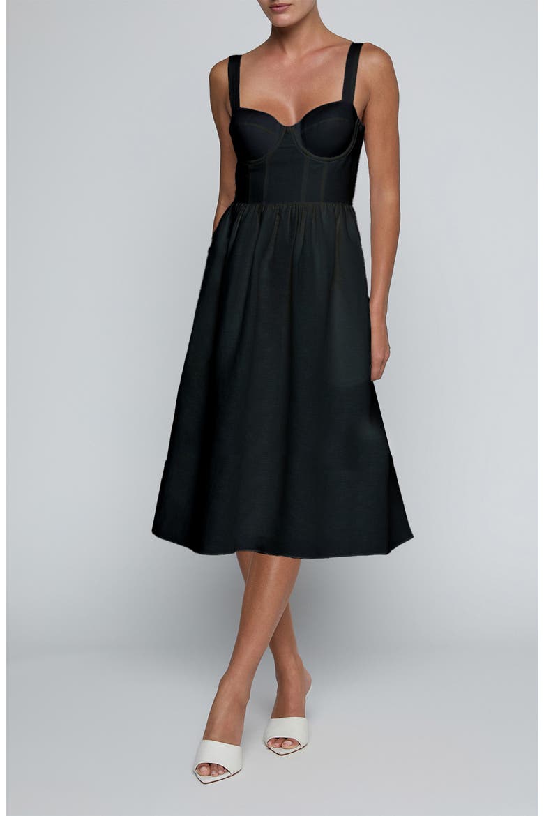 Tiani Bustier Midi Dress, Main, color, BLACK