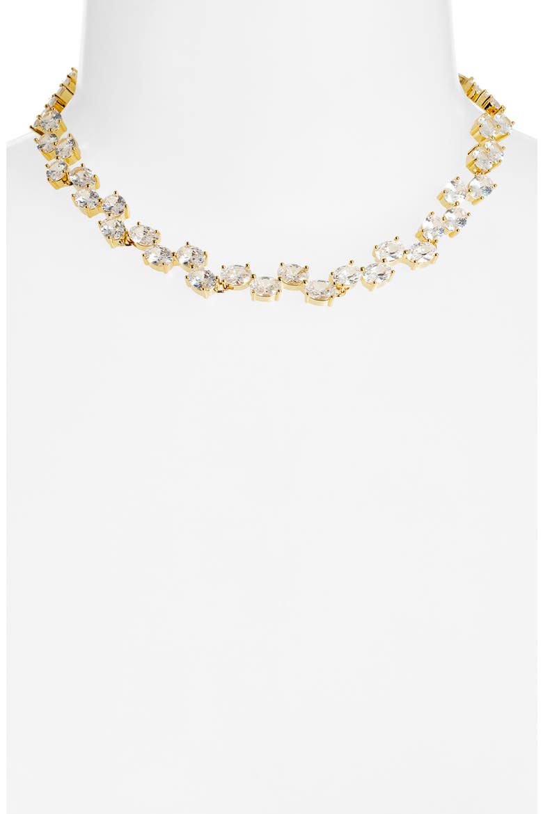 Oval Cubic Zirconia Foldover Collar Necklace, Alternate, color, CLEAR- GOLD