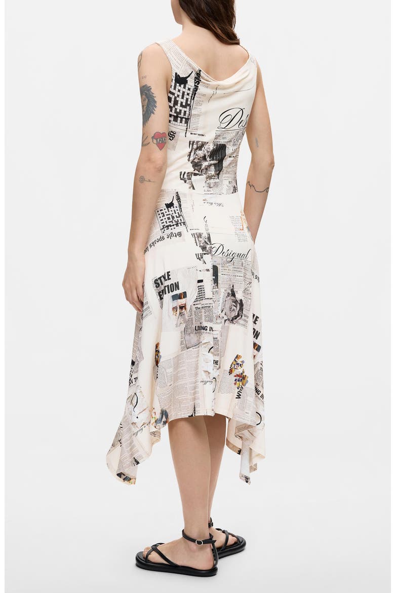 Newspaper Print Handkerchief Hem Dress, Alternate, color, WHITE