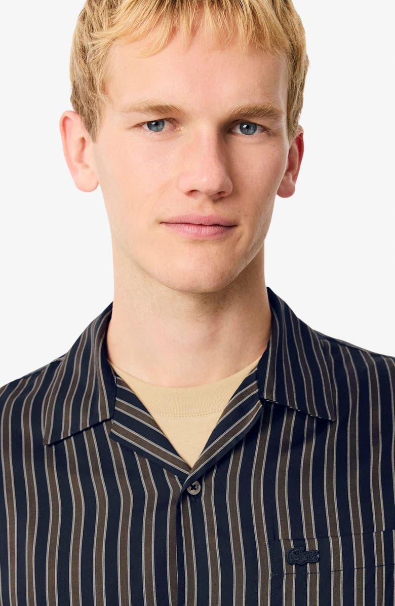 Lacoste Stripe Relaxed Fit Button-Up Shirt, Alternate, color, Navy Blue/ Green