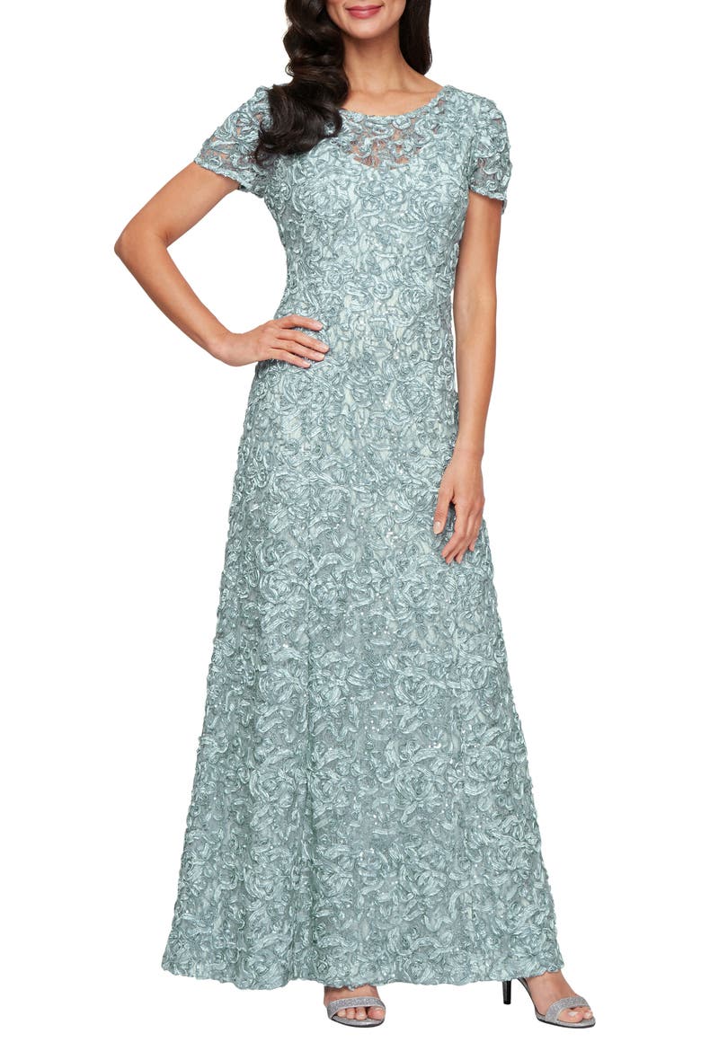 Embellished Soutache A-Line Gown, Main, color, ICE SAGE