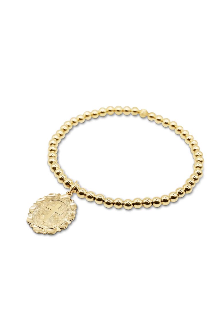 Cross Medallion Gold Filled Beaded Bracelet, Main, color, Gold