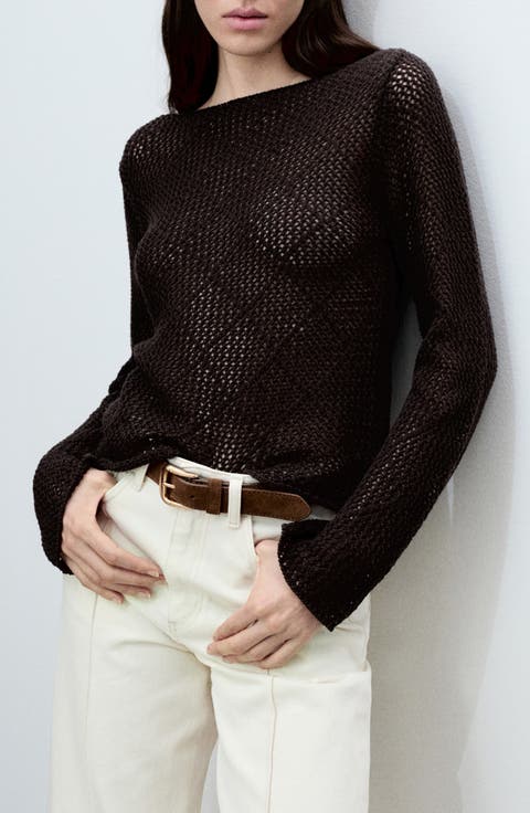 Open Stitch Cotton Blend Sweater