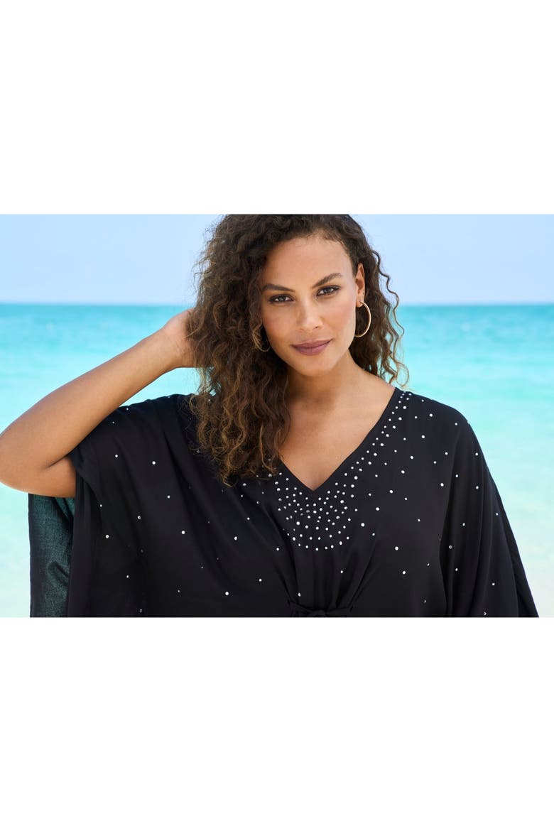 Ruched Caftan Cover Up, Alternate, color, BLACK