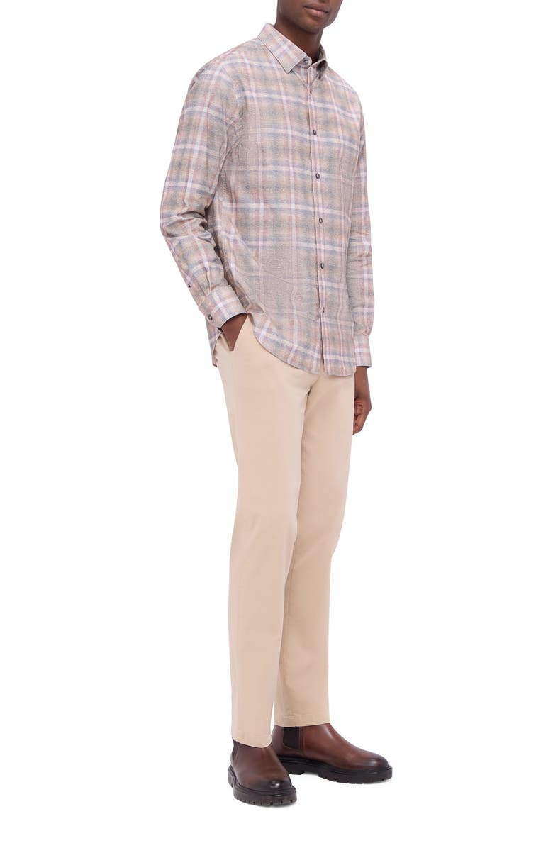 Bugatchi Karl Shaped Fit Windowpane Check Stretch Button-Up Shirt, Alternate, color, Dusty Rose