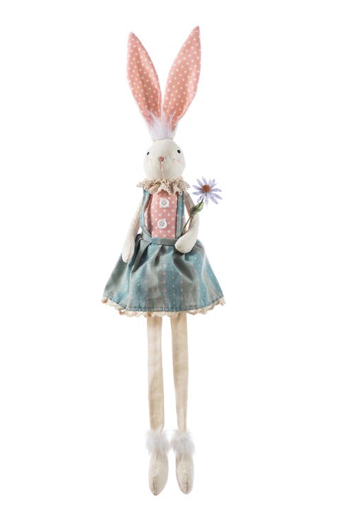 Easter Fabric Girl Bunny with Dangling Legs