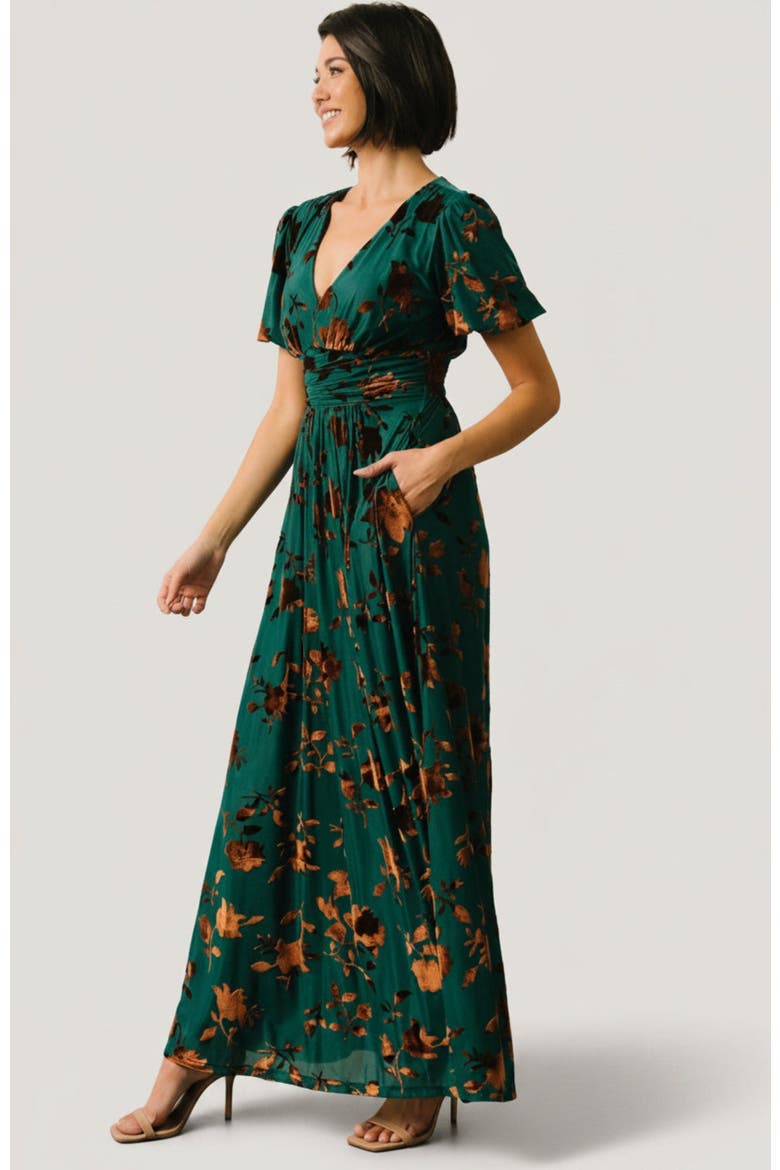 Leslie Velvet Maxi Dress, Alternate, color, Bronze + Jade