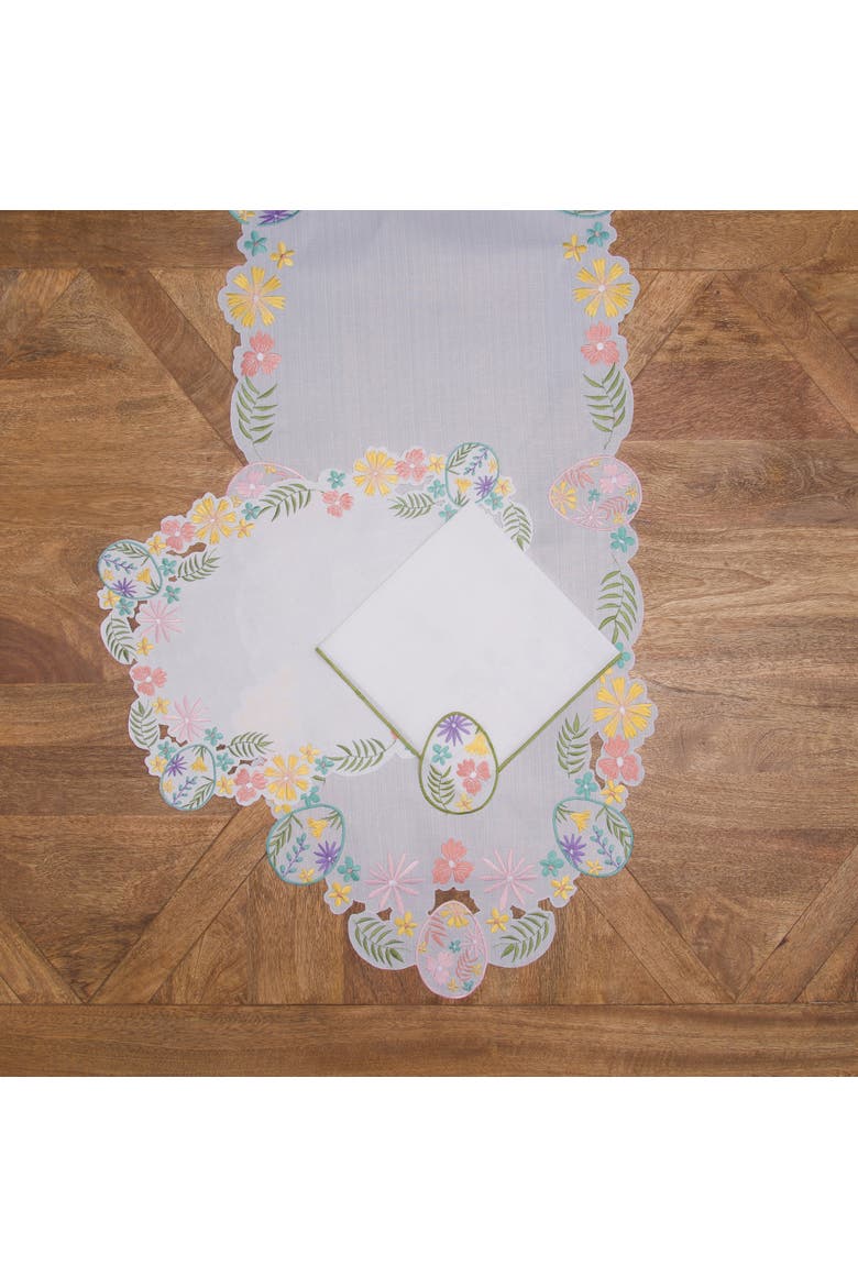 Elegant Easter Egg Cutwork Machine Washable Novelty Shaped Table Runner 17.5" x 68", Alternate, color, White