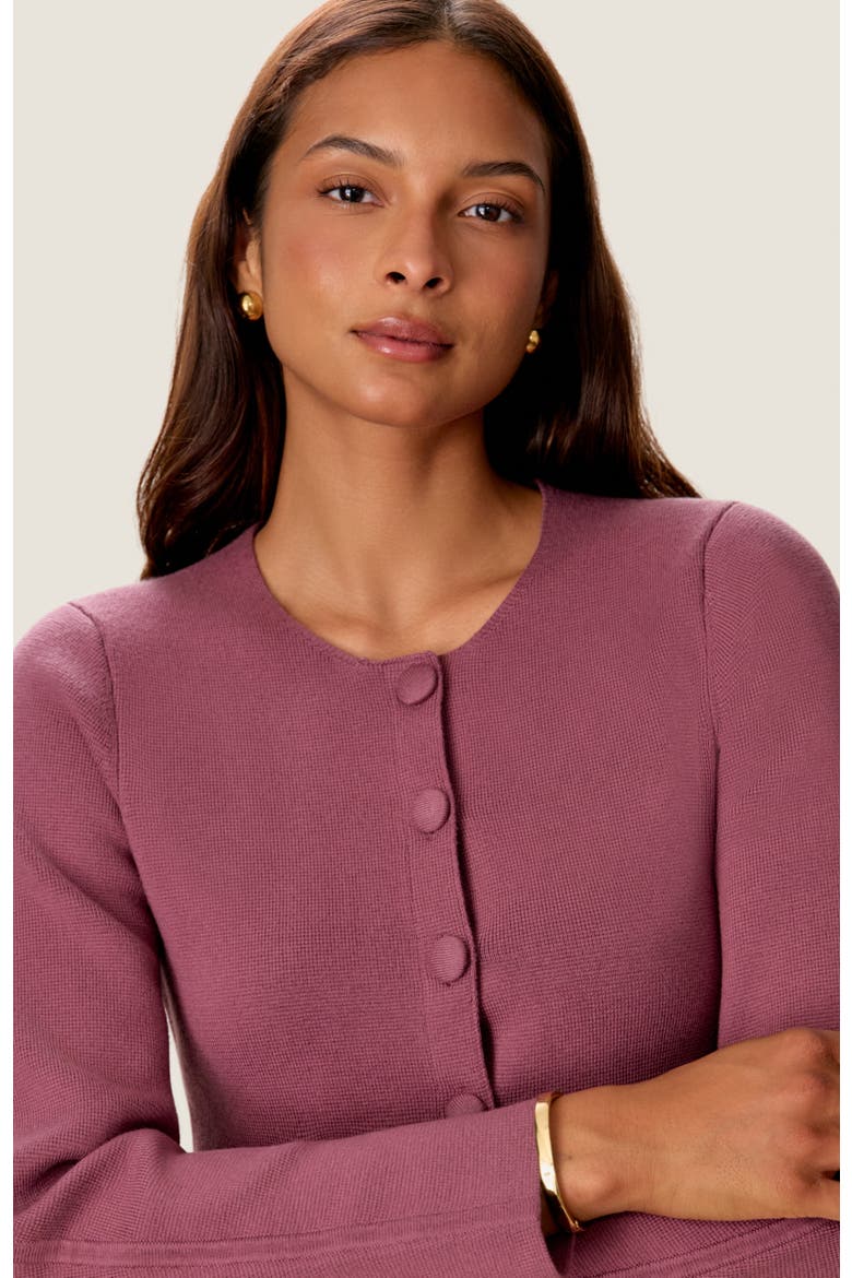 Jocelyn Peplum Cardigan, Alternate, color, Soft Plum