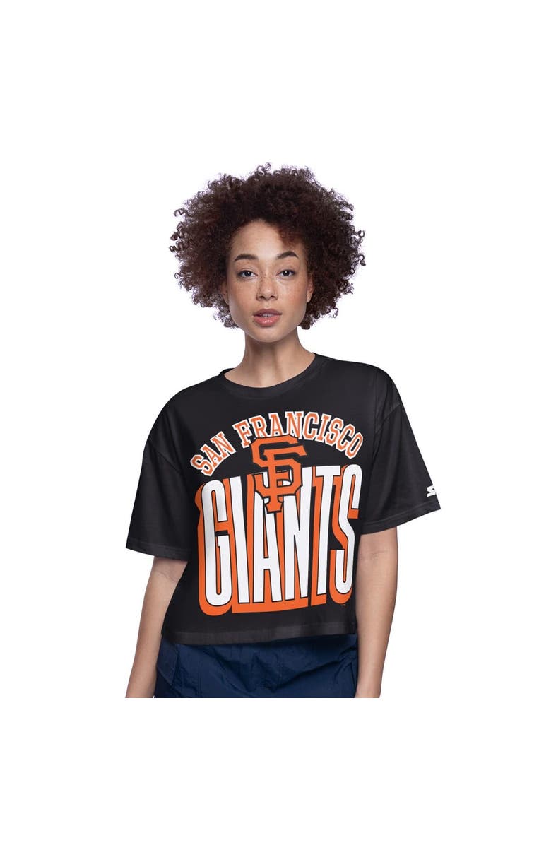 STARTER Women's Starter Black San Francisco Giants Play the Ball Boxy Cropped T-Shirt, Main, color, 
