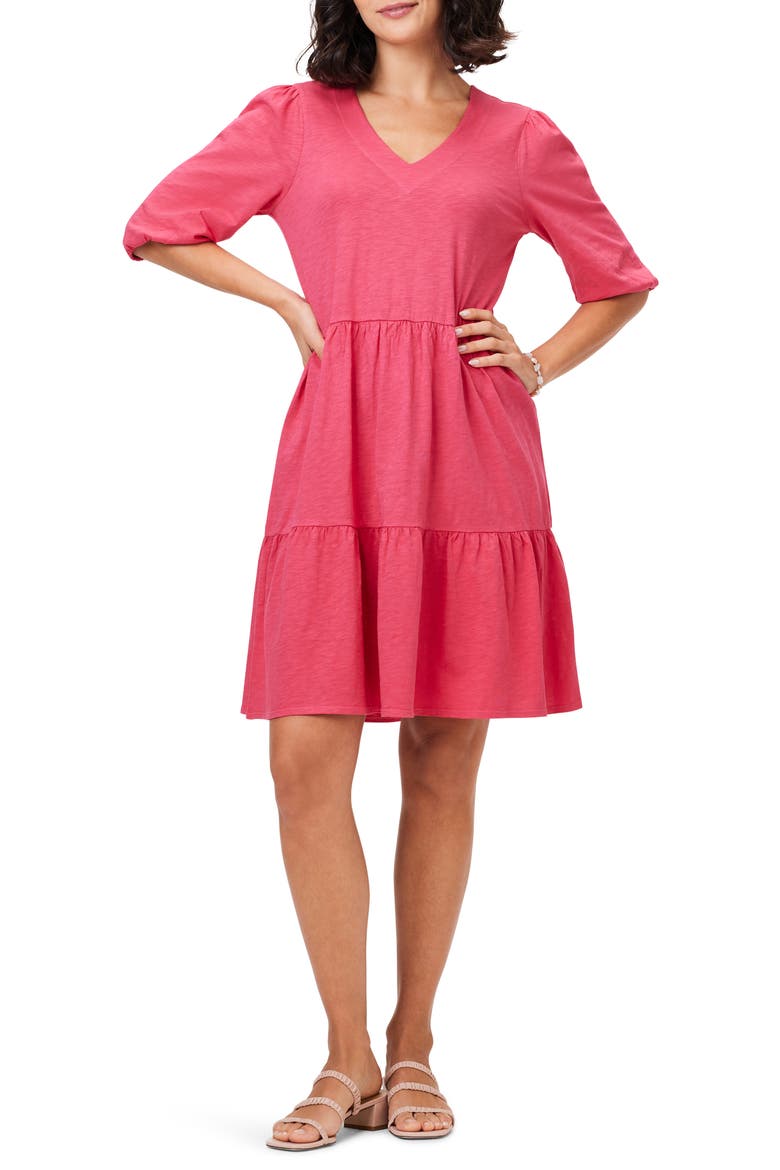 Elbow Sleeve Tiered Dress, Main, color, BRIGHT ROSE