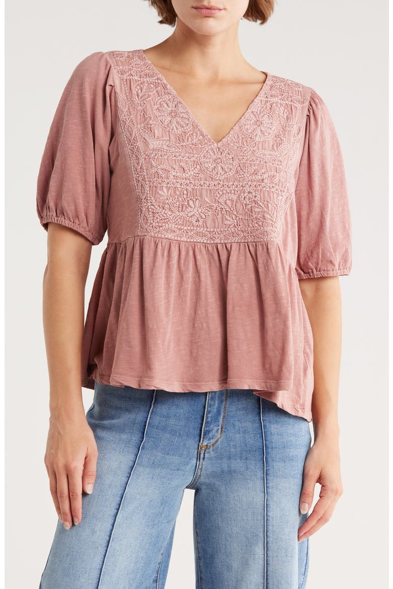 Embroidered Peplum Top, Main, color, ASH ROSE