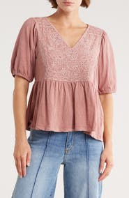 Lucky Brand Embroidered Peplum Top