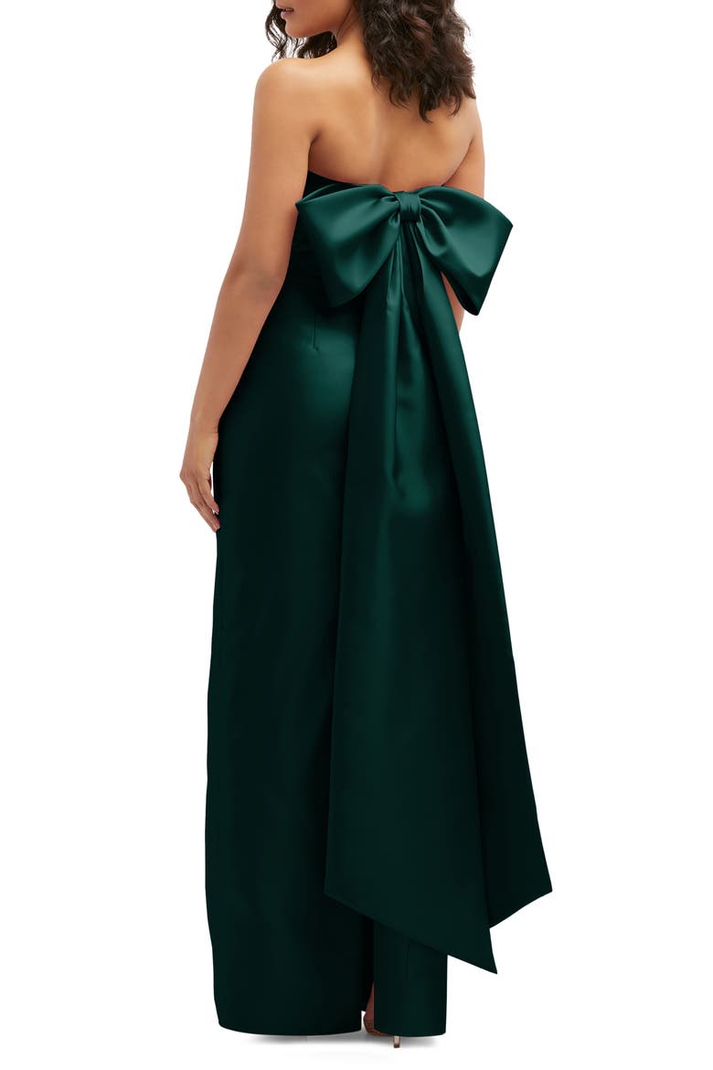 Strapless Bow Back Satin Column Gown, Alternate, color, EVERGREEN