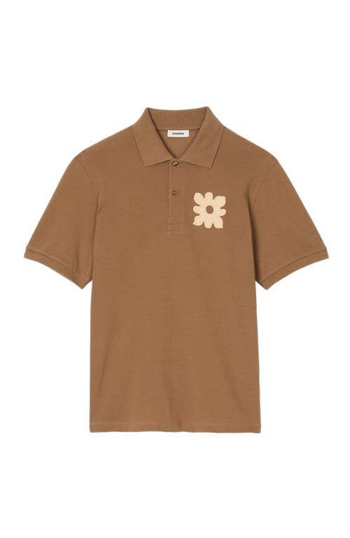 Sandro Polo Shirt With Flower Patch In Nut