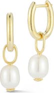 SPHERA MILANO 14K Gold Plated Sterling Silver 7–7.5mm Cultured Pearl Drop Huggie Hoop Earrings
