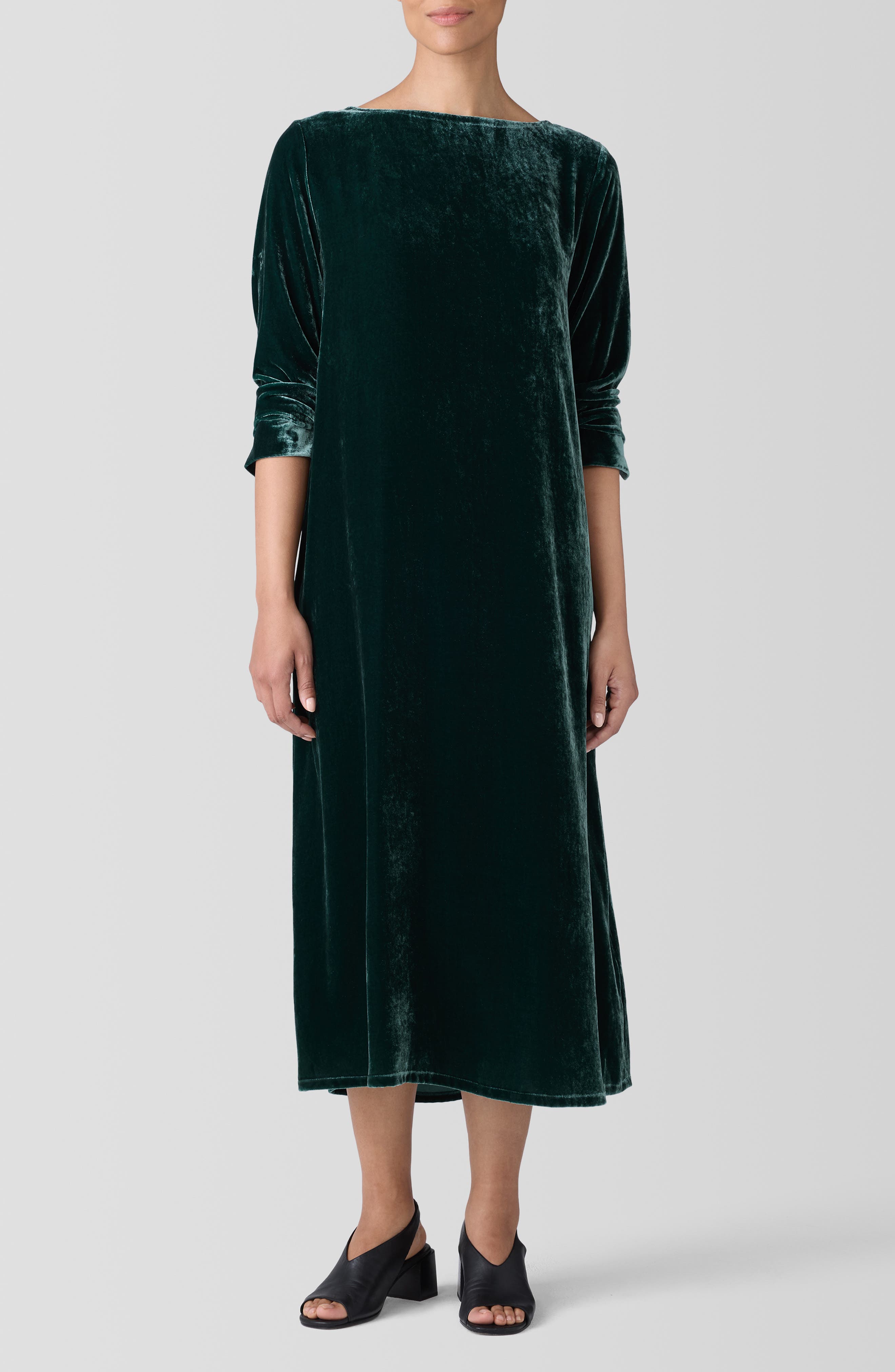 Eileen Fisher Bateau Neck Long Sleeve Velvet Maxi Dress