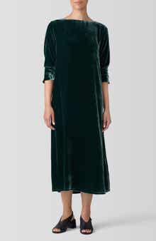 Eileen Fisher Bateau Neck Long Sleeve Velvet Maxi Dress