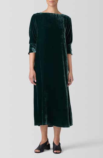 Eileen Fisher Bateau Neck Long Sleeve Velvet Maxi Dress