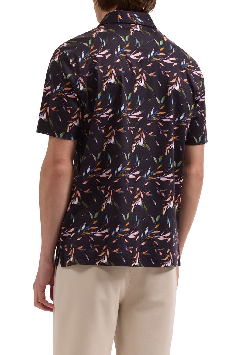 Hendrix Leaf Print Pima Cotton Polo, Alternate, color, BLACK