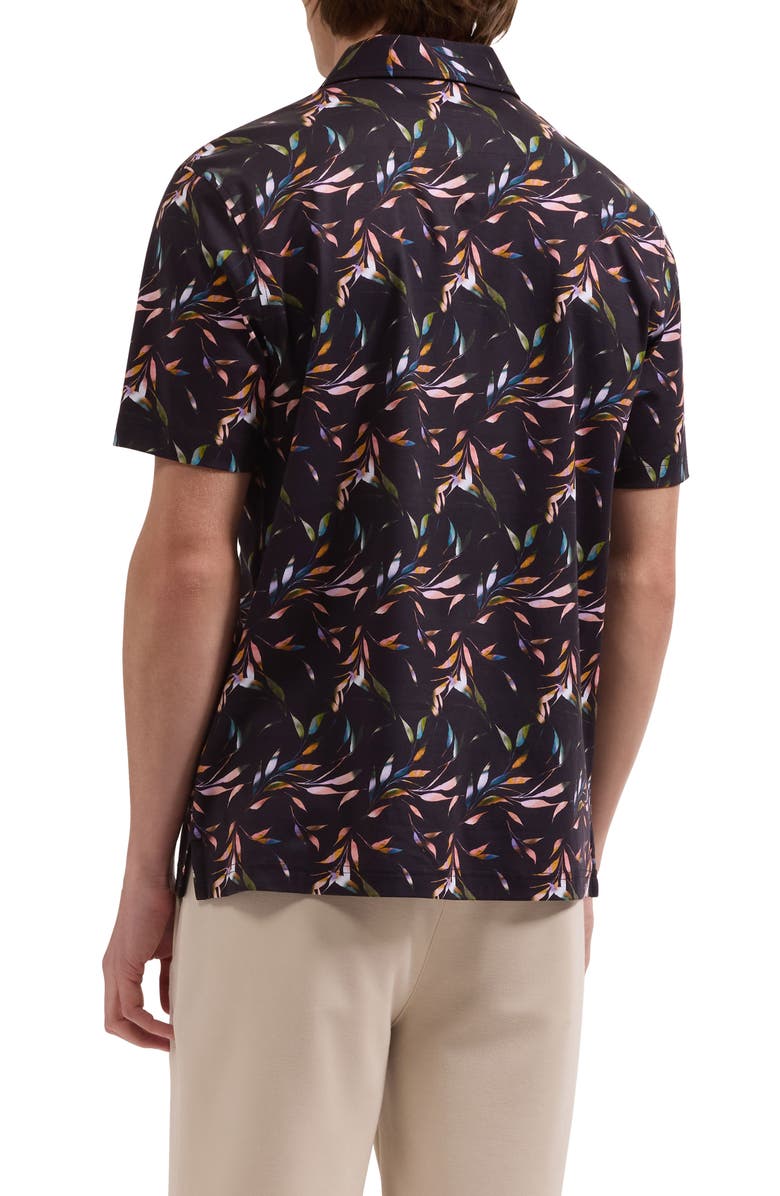 Bugatchi Hendrix Leaf Print Pima Cotton Polo, Alternate, color, Black