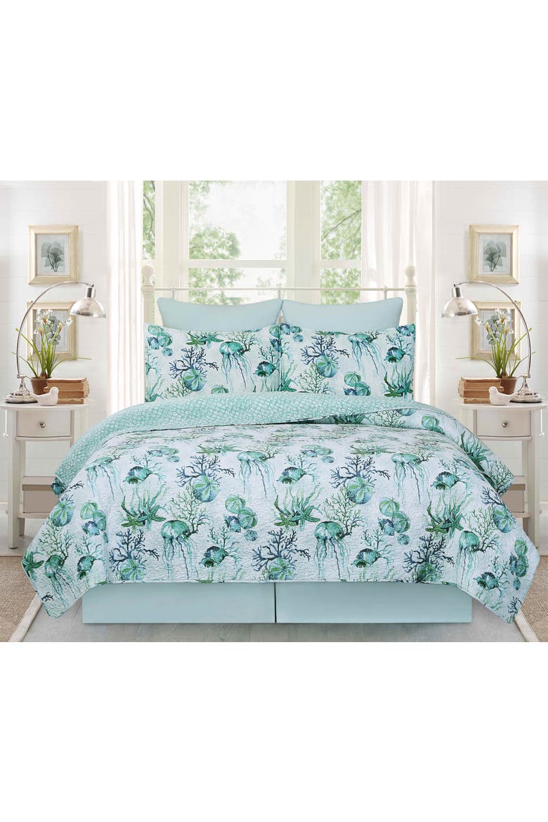 Shorecrest Beach Coastal Cotton Quilt Set  - Reversible and Machine Washable, Alternate, color, Blue