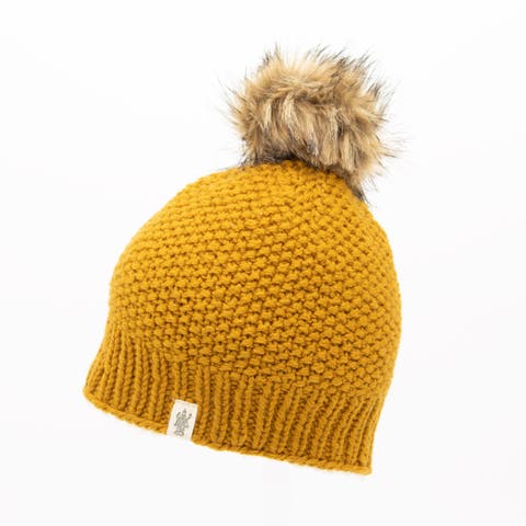 Hand Knit Moss Fur Pom Pom Hat