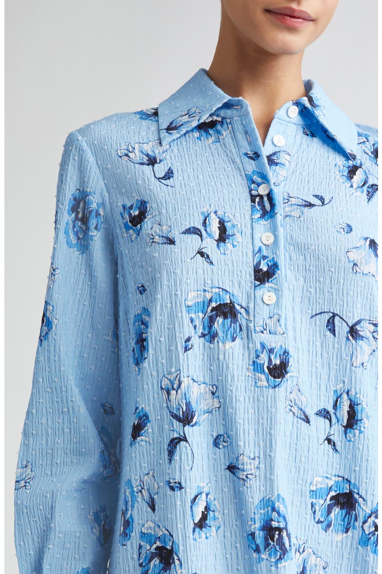Marione Floral Swiss Dot Long Sleeve Seersucker Shirtdress, Alternate, color, BLUE POPPIES ON BABY BLUE