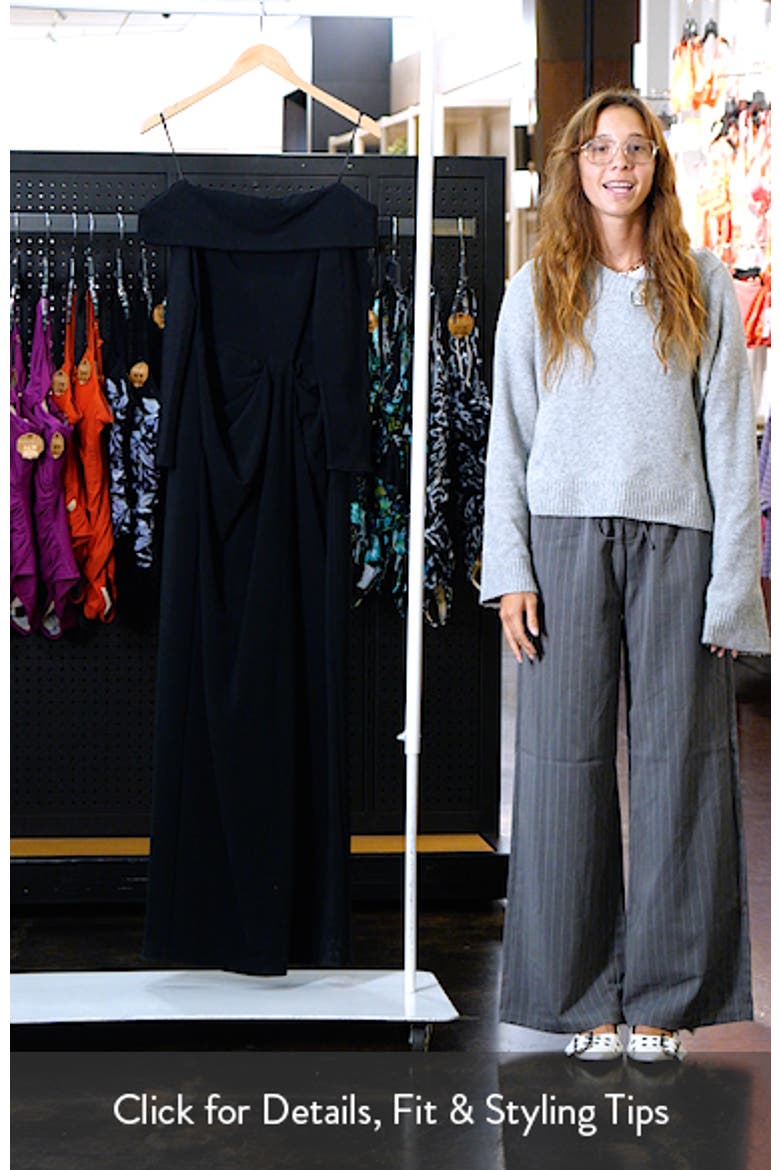 Off the Shoulder Long Sleeve Rib & Crepe Gown video