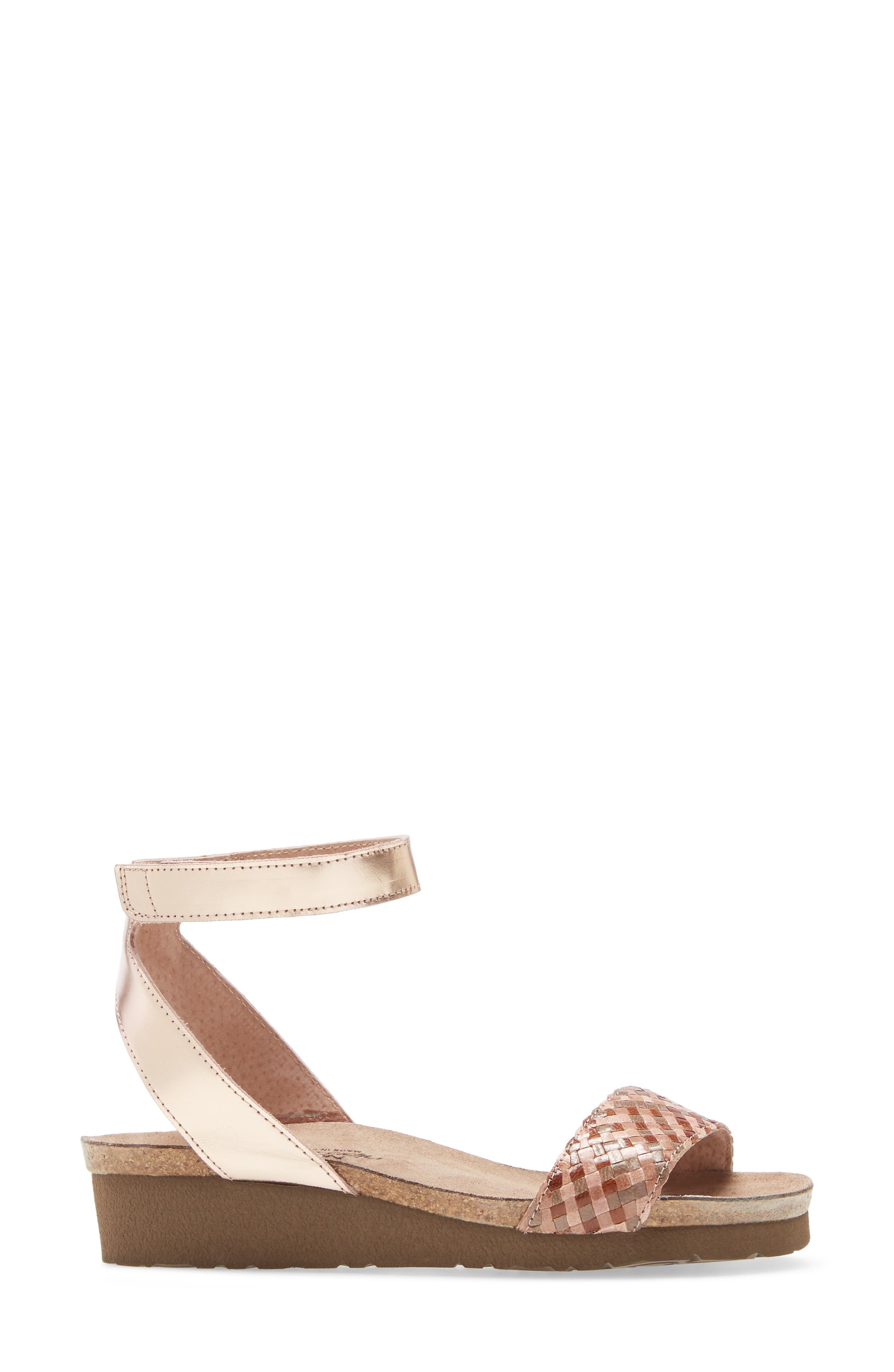 Abbie Ankle Strap Sandal, Alternate, color, NATURAL/ ROSE GOLD LEATHER