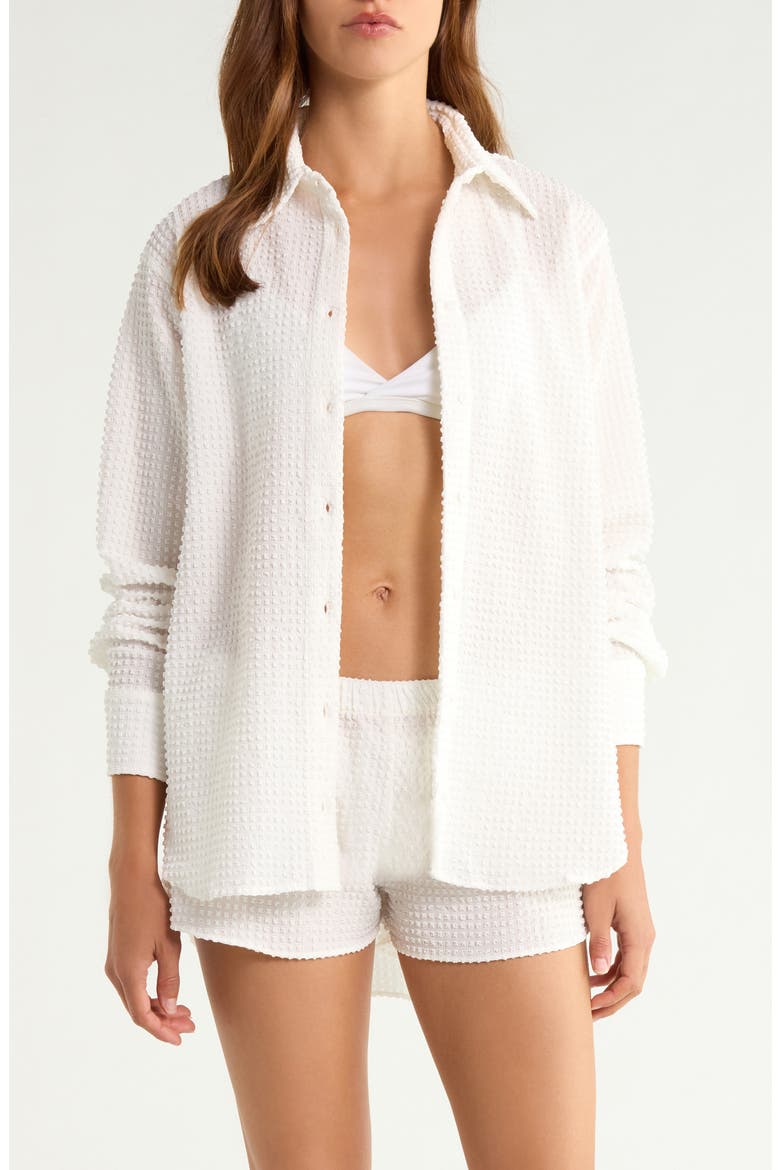 Seersucker Button-Up Top, Main, color, WHITE