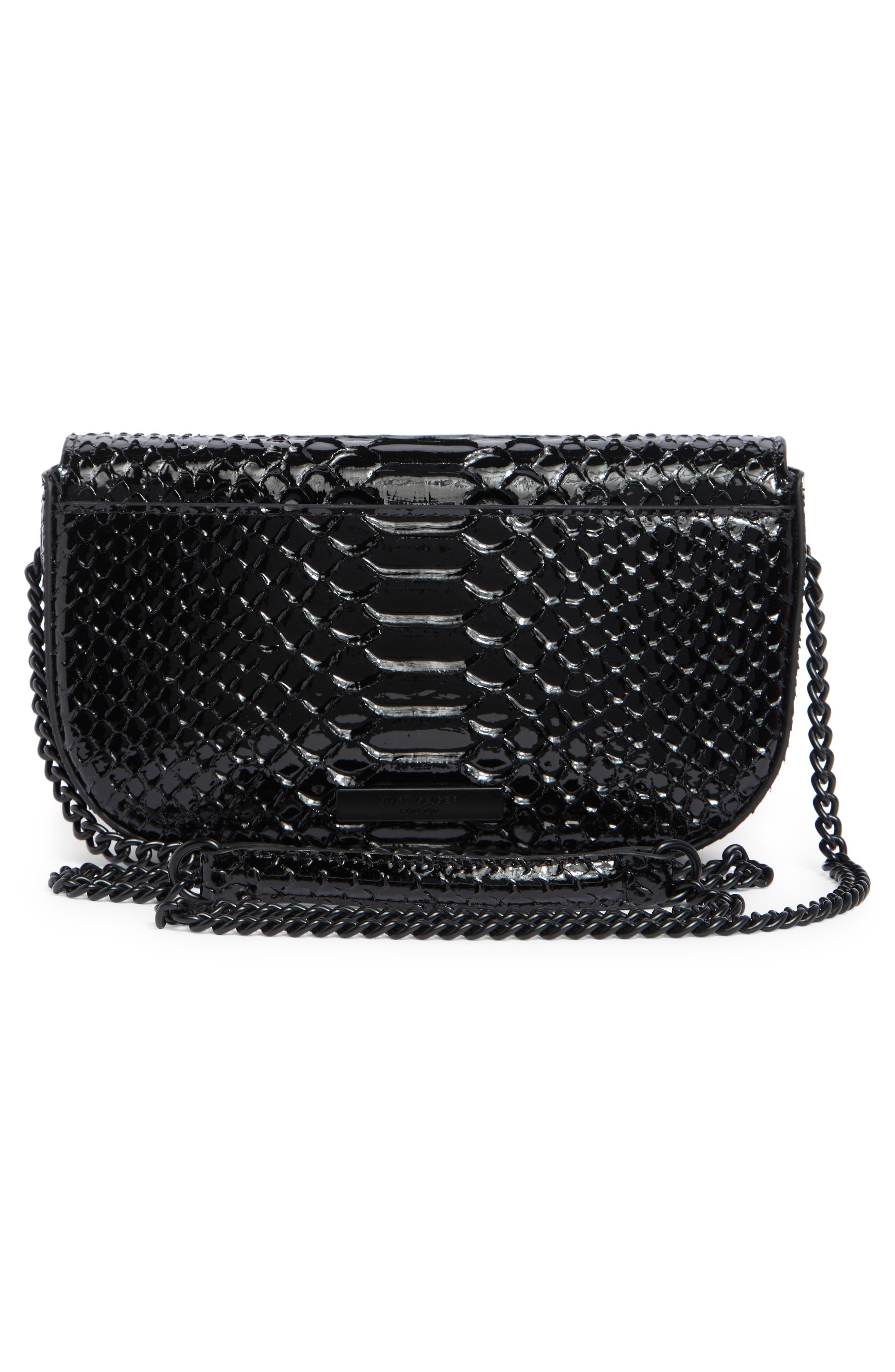 Kurt Geiger London Small Chelsea Croc Embossed Leather Crossbody Bag, Alternate, color, Black