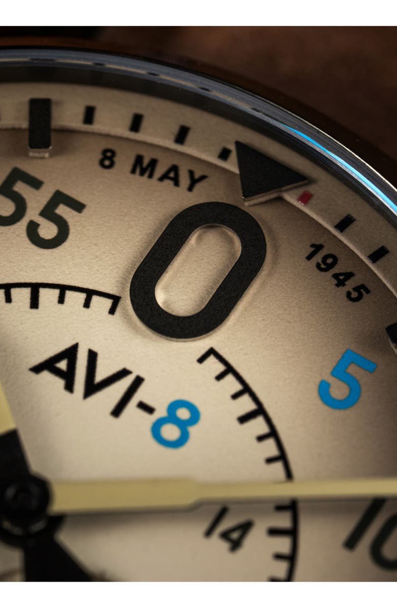 AVI-8 Spitfire Type 300 Automatic VE-Day 80th Anniversary Limited Edition Leather Strap Watch, 41mm, Alternate, color, Cream