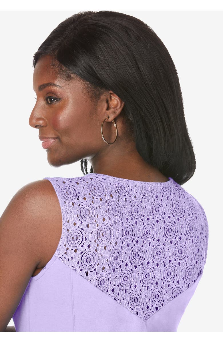 Jessica London Stretch Cotton Crochet-Back Maxi Dress, Alternate, color, White