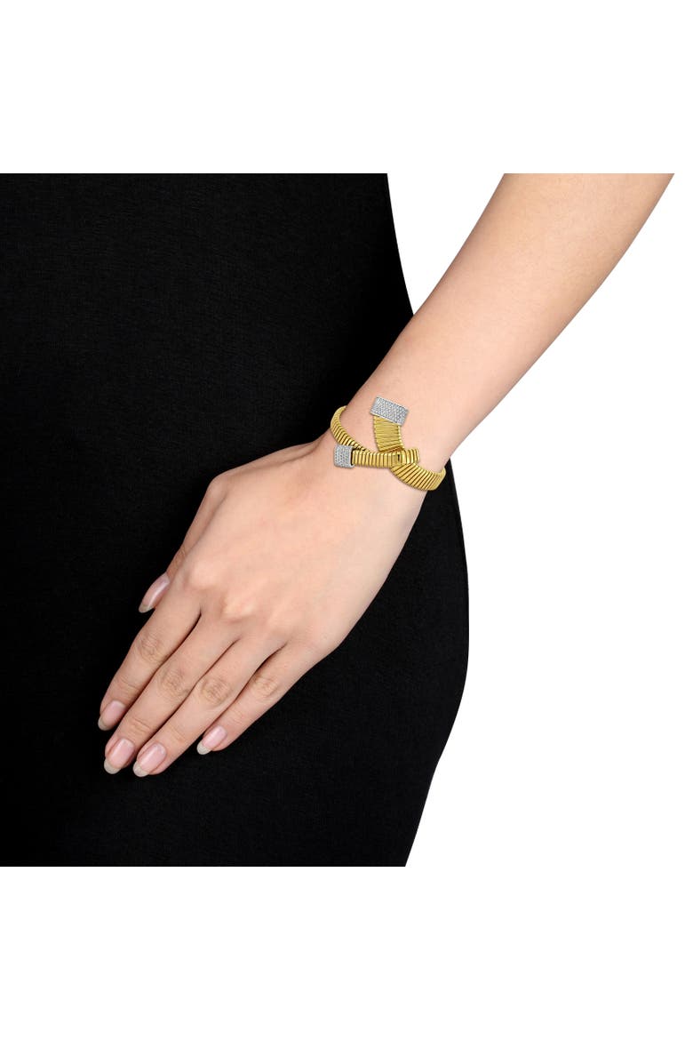 Cubic Zirconia Omega Folded Bangle Two-Tone, Alternate, color, Yellow-Plated