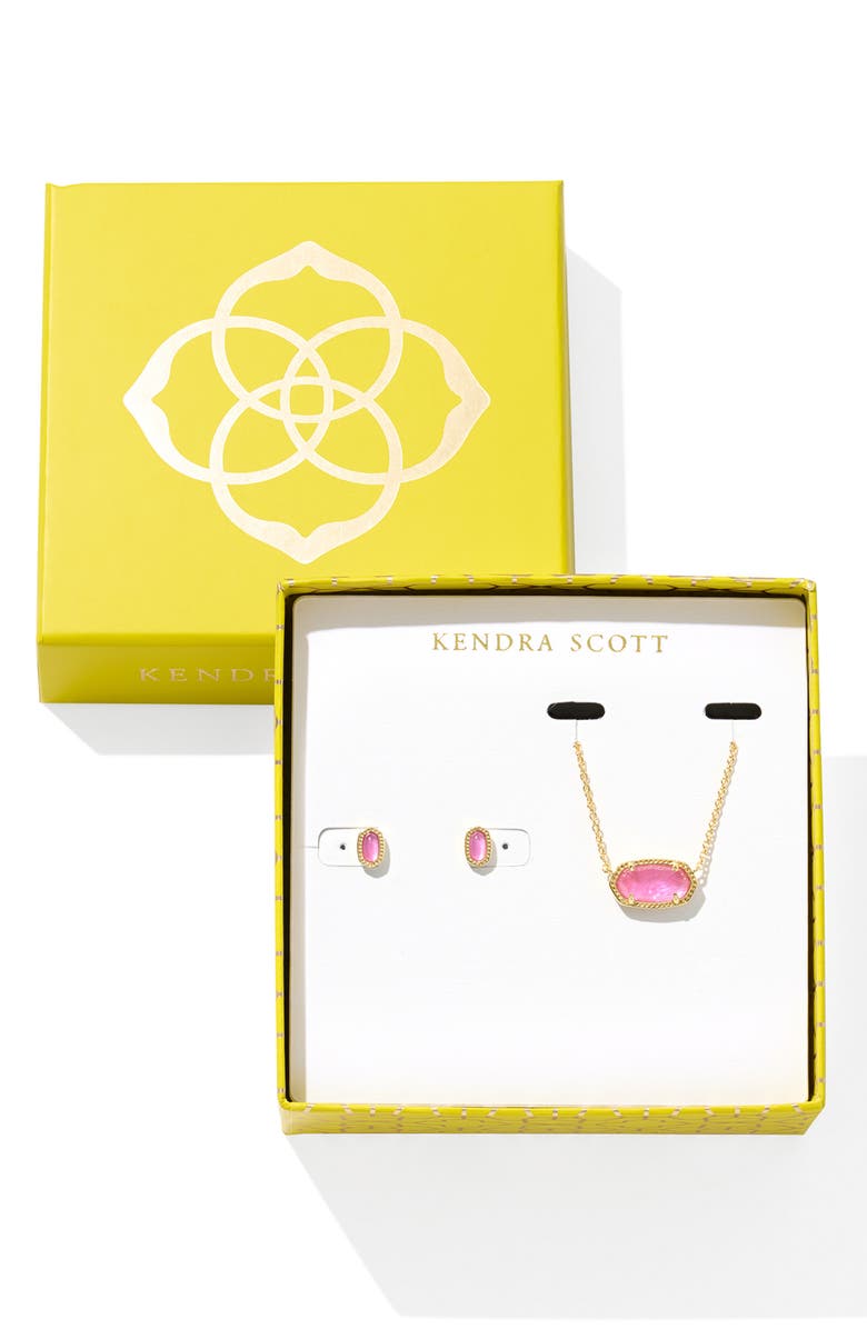 Kendra Scott Elisa & Mini Ellie Azalea Illusion Stud Earrings & Pendant Necklace Gift Set, Main, color, Gold Azalea Illusion