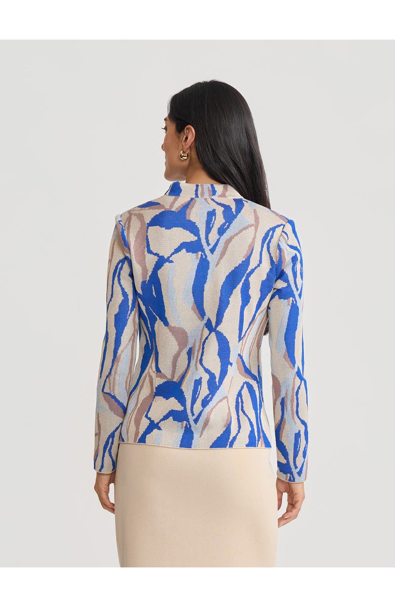 Misook Tailored Multi-Color Abstract Knit Jacket, Alternate, color, Biscotti/Aegean Blue