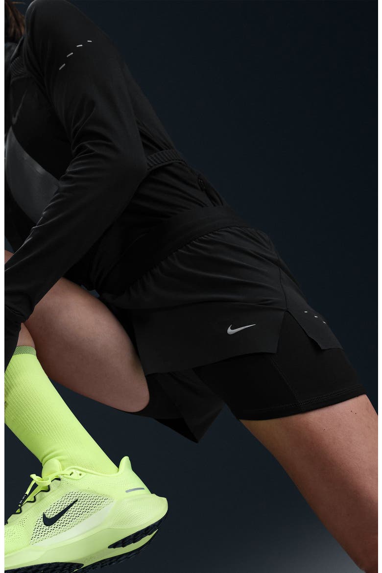 Swift Dri-FIT Mid-Rise 2-in-1 Running Shorts, Alternate, color, BLACK/ REFLECTIVE SILVER