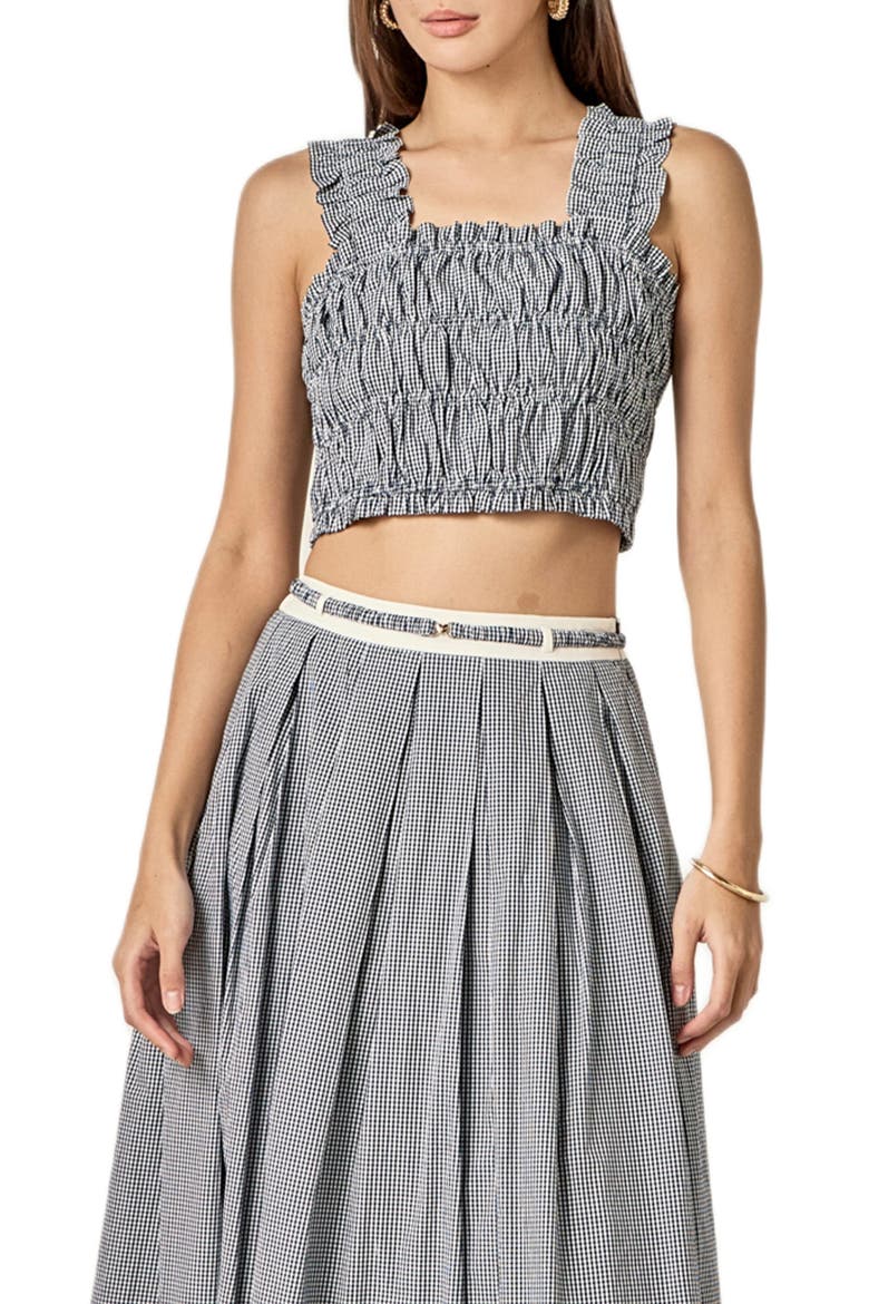 Plaid Smocked Crop Tank, Main, color, BLUE