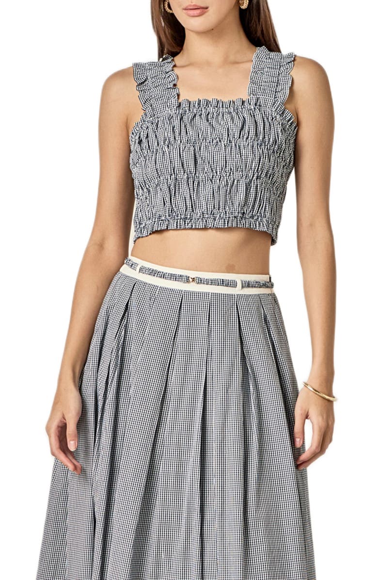 English Factory Plaid Smocked Crop Tank, Main, color, Blue