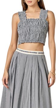 English Factory Plaid Smocked Crop Tank