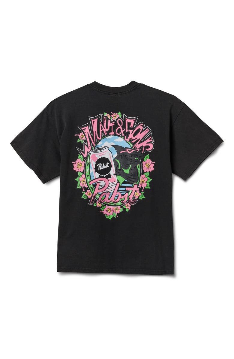 Maui & Sons x Pabst Blue Ribbon Shark Can Graphic T-Shirt, Alternate, color, Black