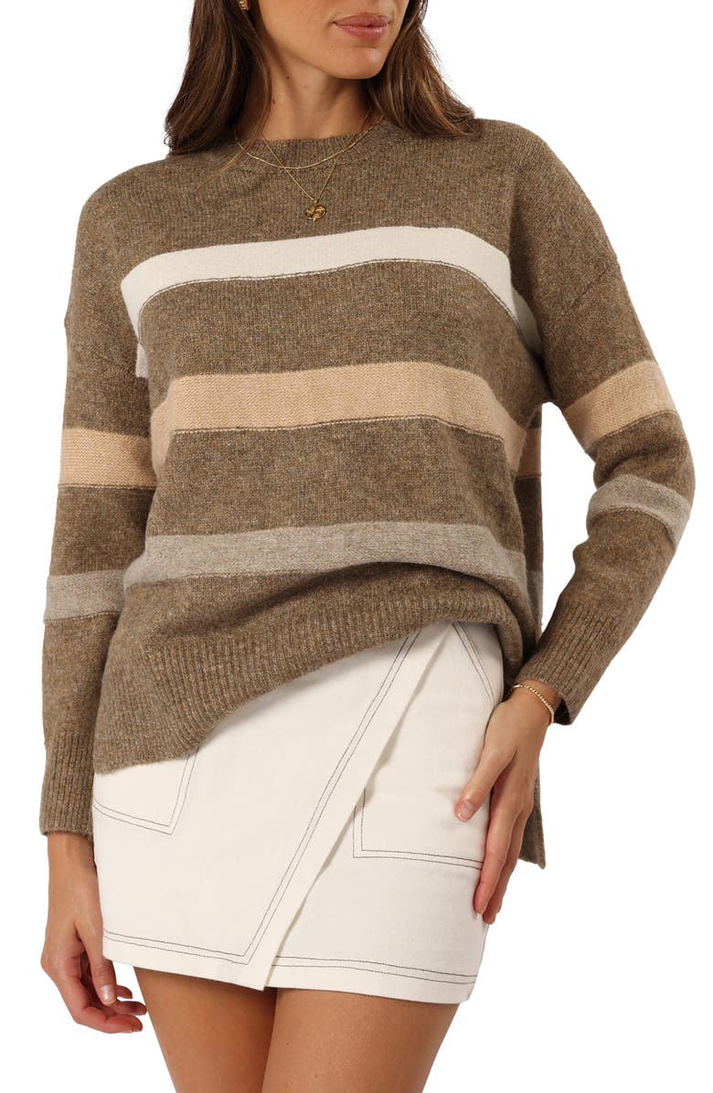 Petal & Pup Esther Stripe Oversize Sweater, Main, color, Brown