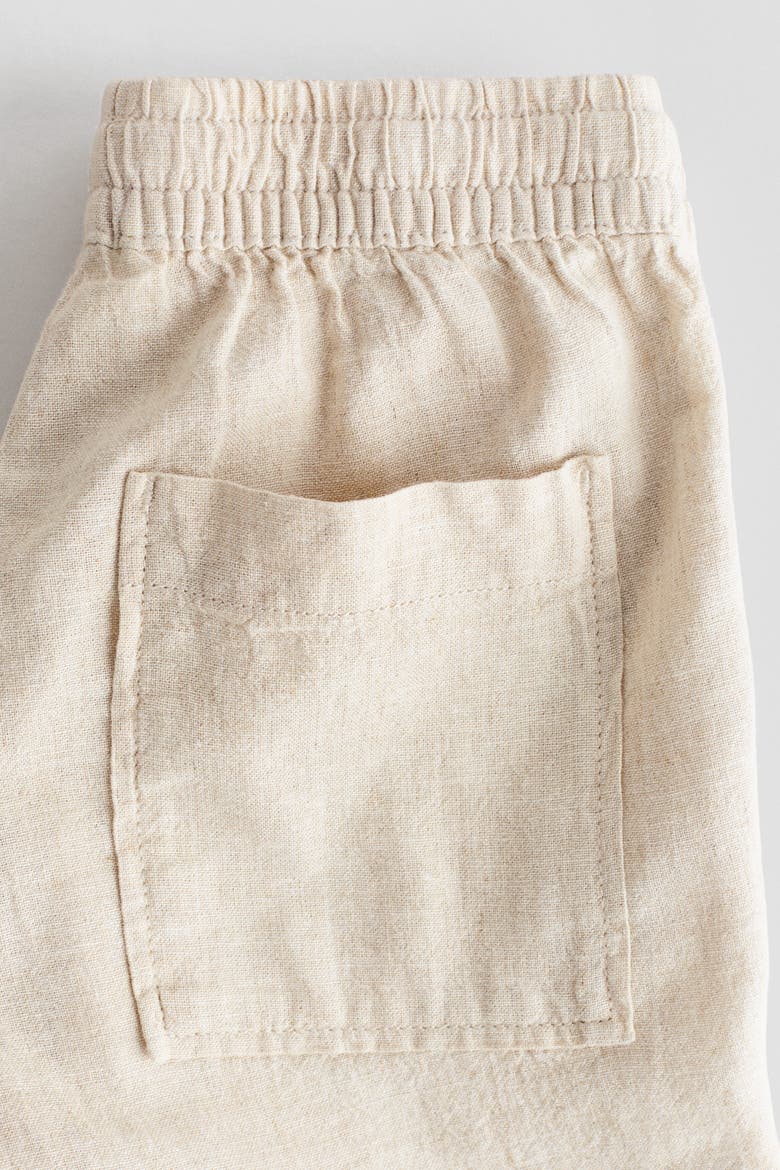 Linen-blend Drawstring Shorts, Alternate, color, Light beige