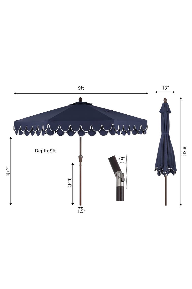 Tracy Coastal Octagon Aluminum Outdoor Market Patio Umbrella with Scalloped Edge, Crank Lift, Tilt and UV Resistant Canopy, Alternate, color, Navy