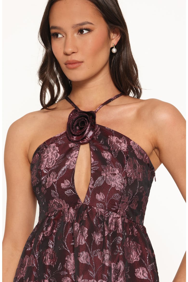 Jasminda Halter Neck Maxi Dress, Alternate, color, PLUM BROCADE